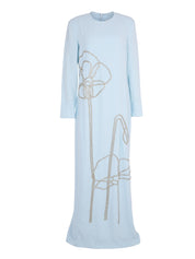 Crepe column gown w. crystal poppy applique