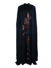 Indara heavy satin ankle length cape dress with velvet embroidery applique