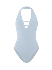Adriana beaded swim - a metallic crinkle metallic ice blue