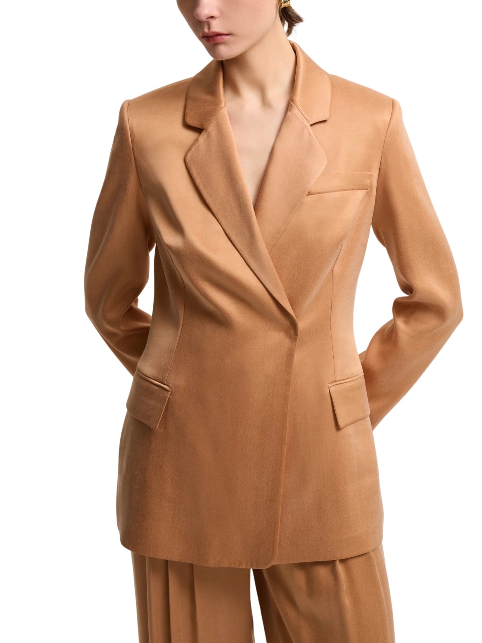 Cupro jacket with cross buttonholes