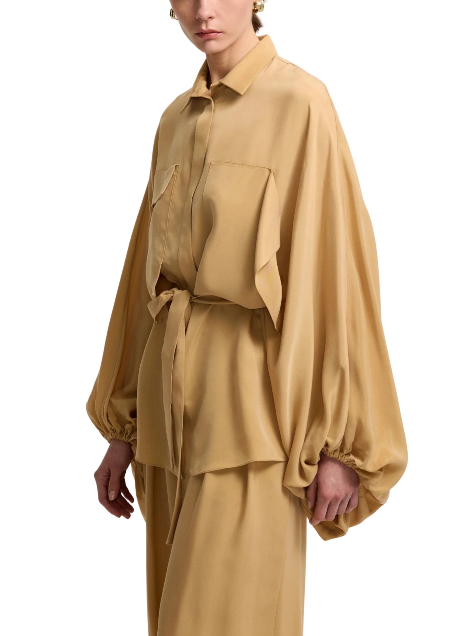 Drop shoulder cupro blouse