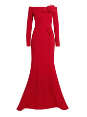 Off-the-shoulder gown with flattering seam detail