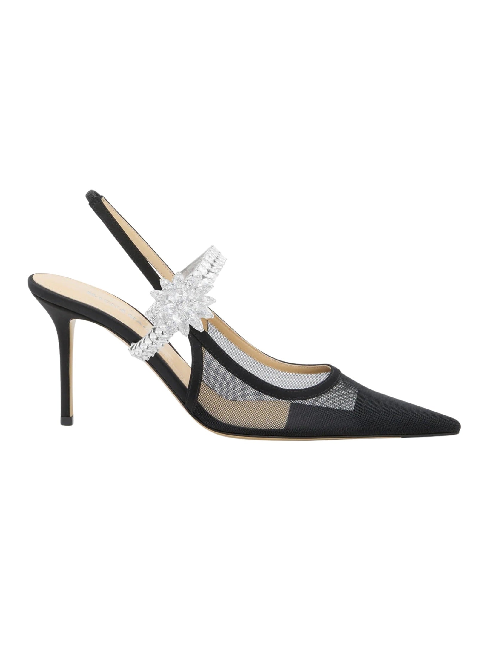Lotus flower black mesh slingback (85mm)