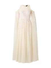 Moonlight sequin cape sleeve ankle gown