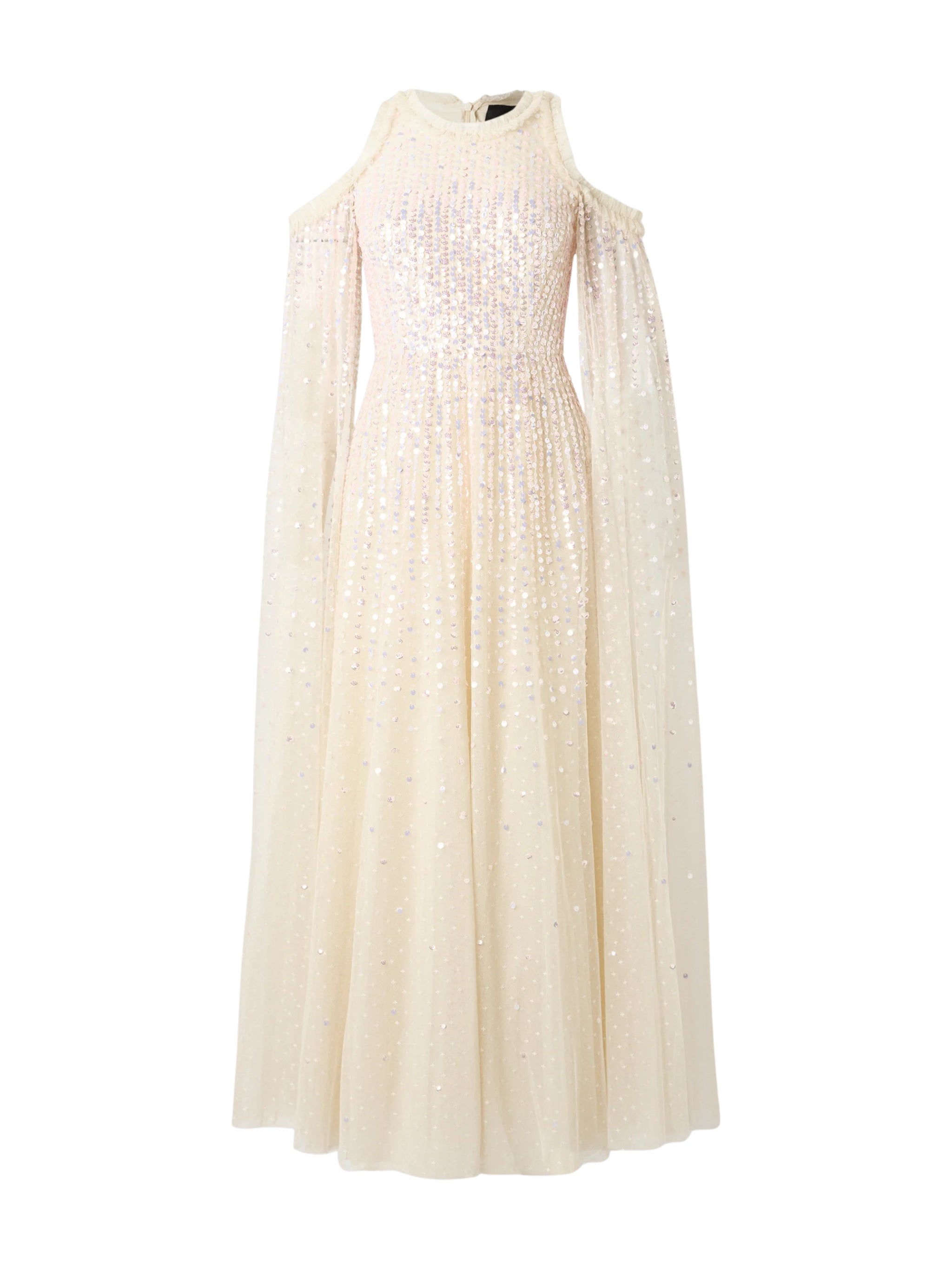 Moonlight sequin cape sleeve ankle gown