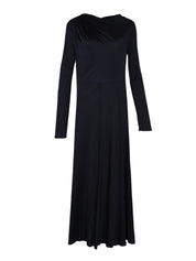 Satin jersey draped long sleeve midi dress