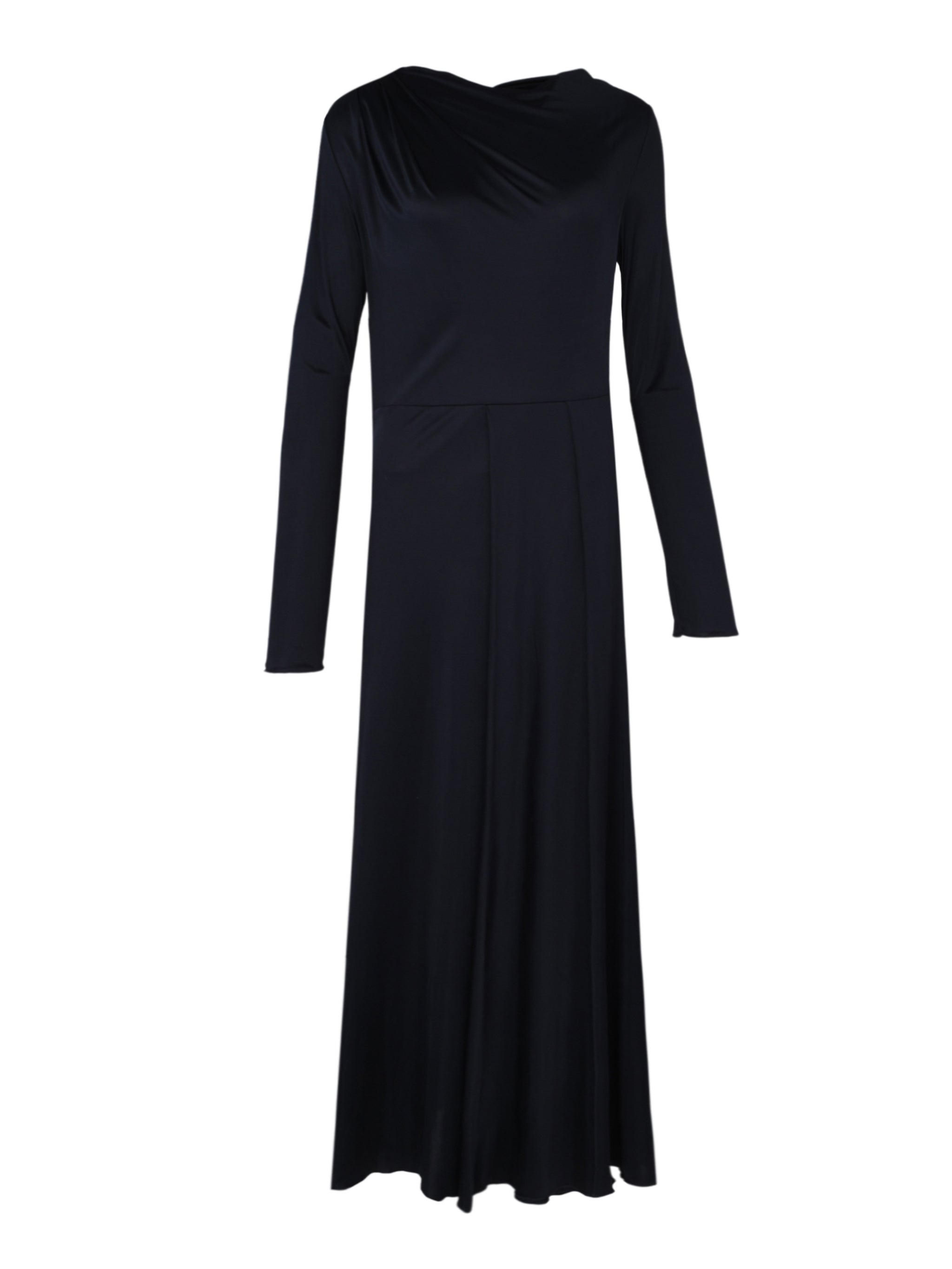 Satin jersey draped long sleeve midi dress