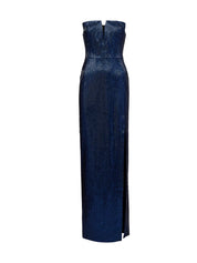 STRAPLESS ALL OVER DIAMANTE GOWN NAVY