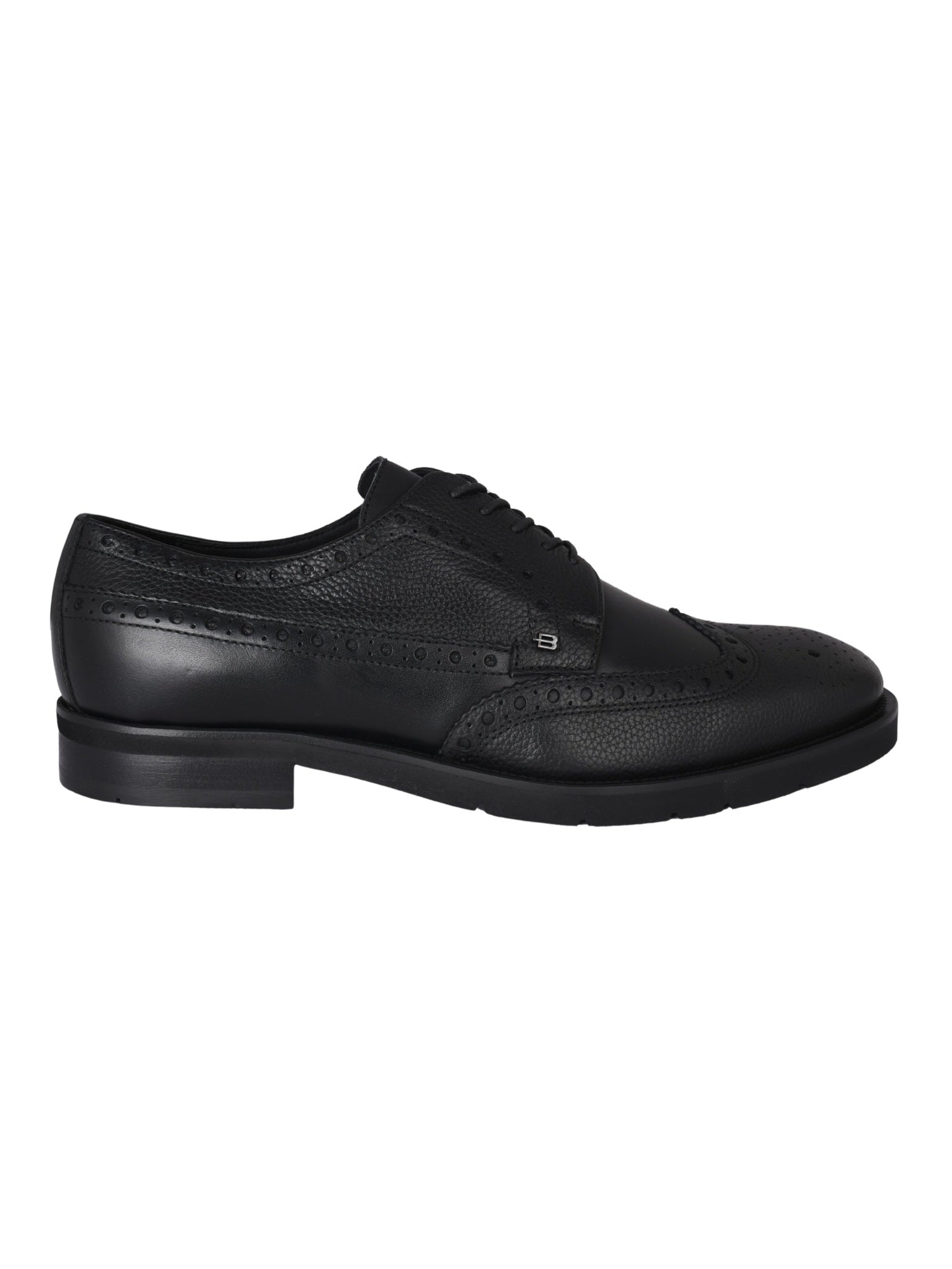 Black leather and tumbled leather lace-up shoe