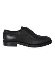 Black leather and tumbled leather lace-up shoe