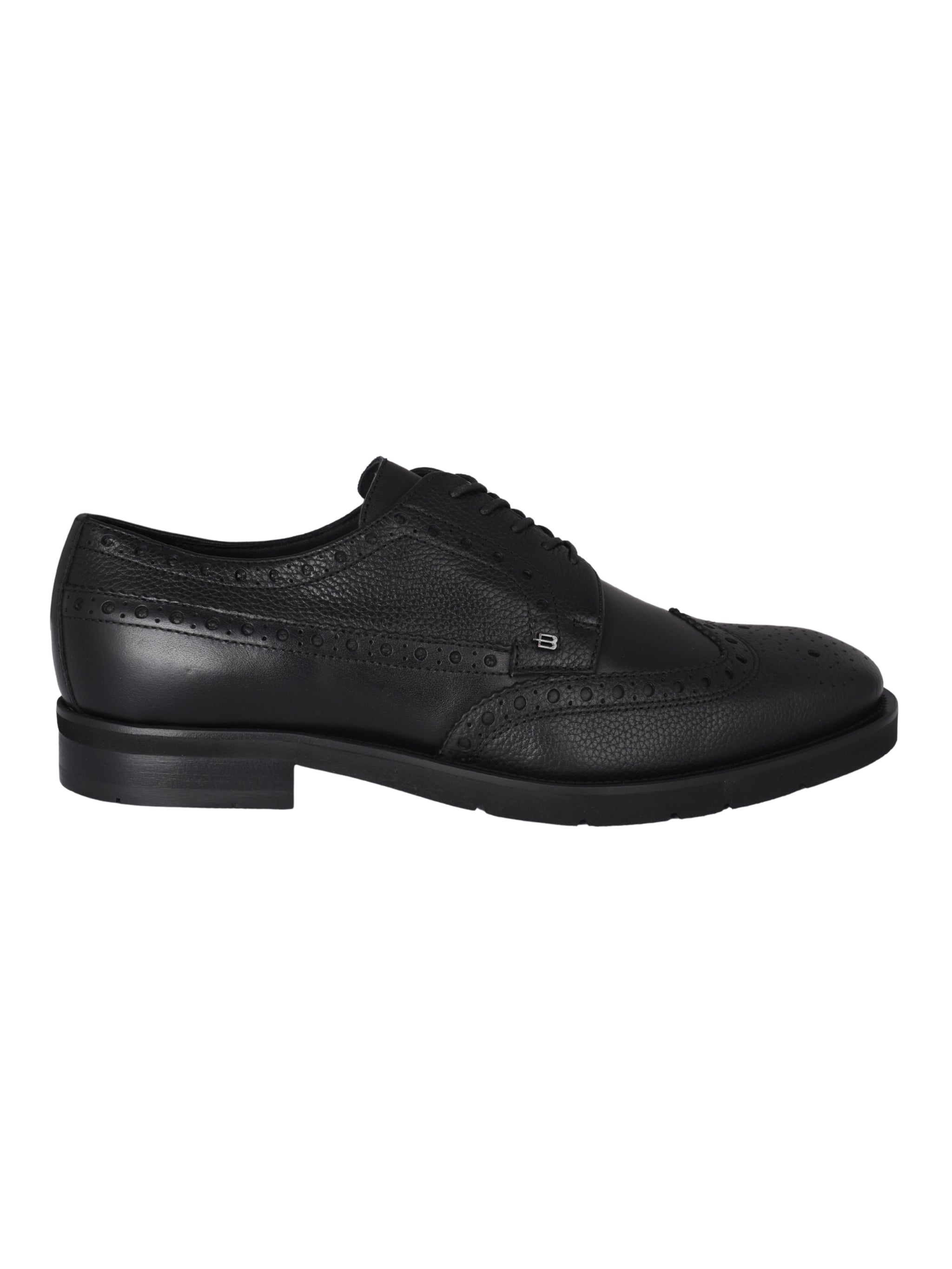 Black leather and tumbled leather lace-up shoe