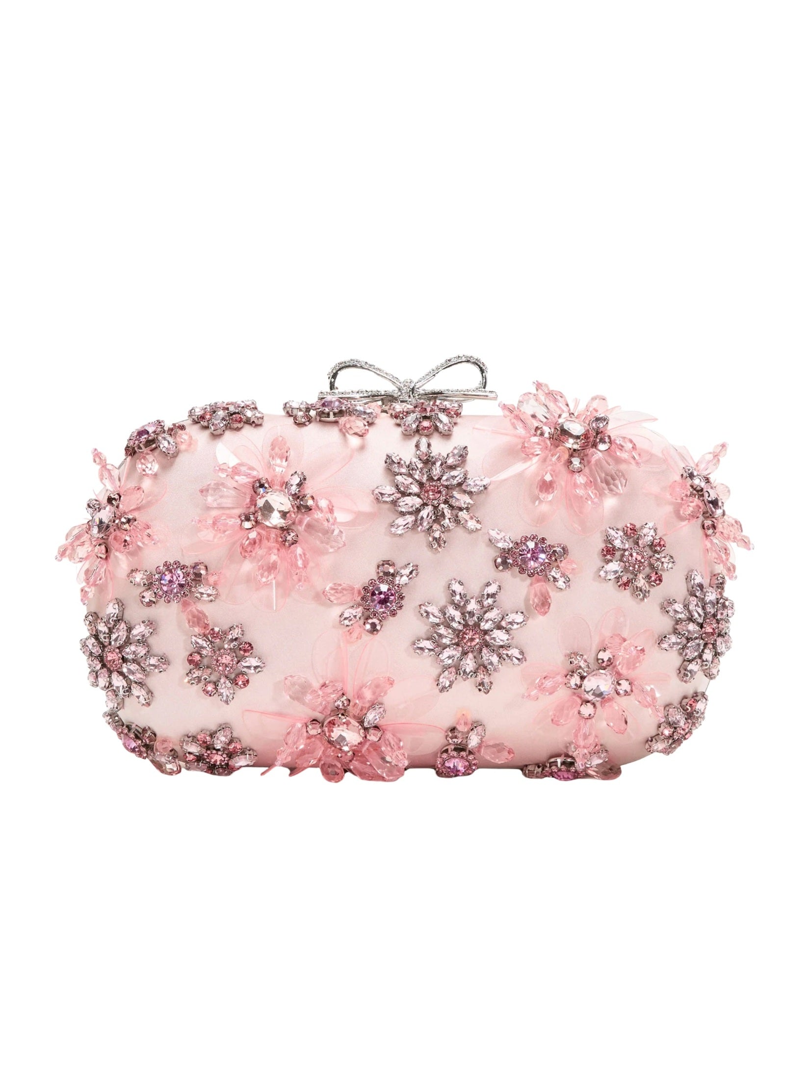Pink satin floral crystal clutch
