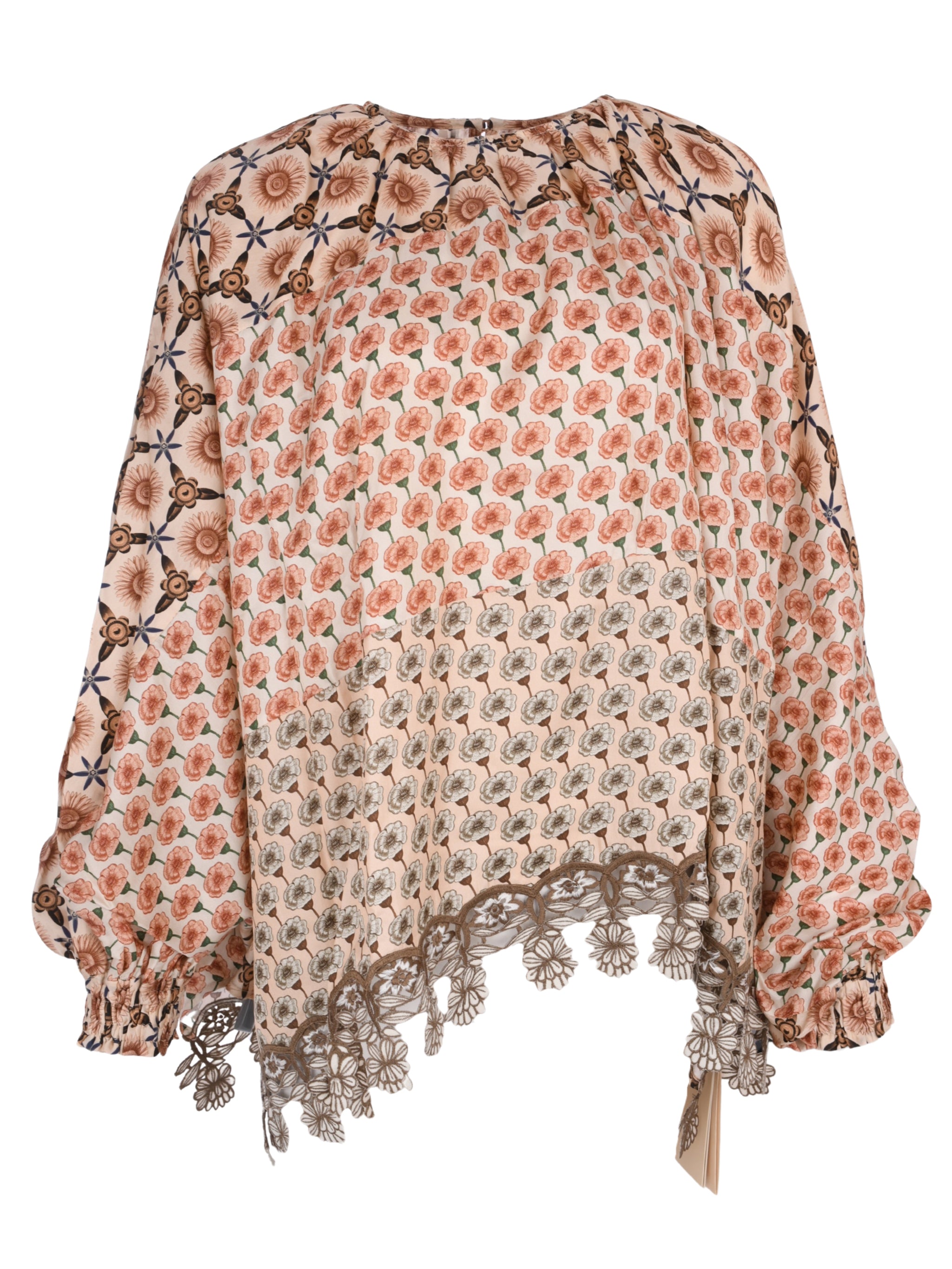 Sai embroidered hemline mix twill silk print cape louse