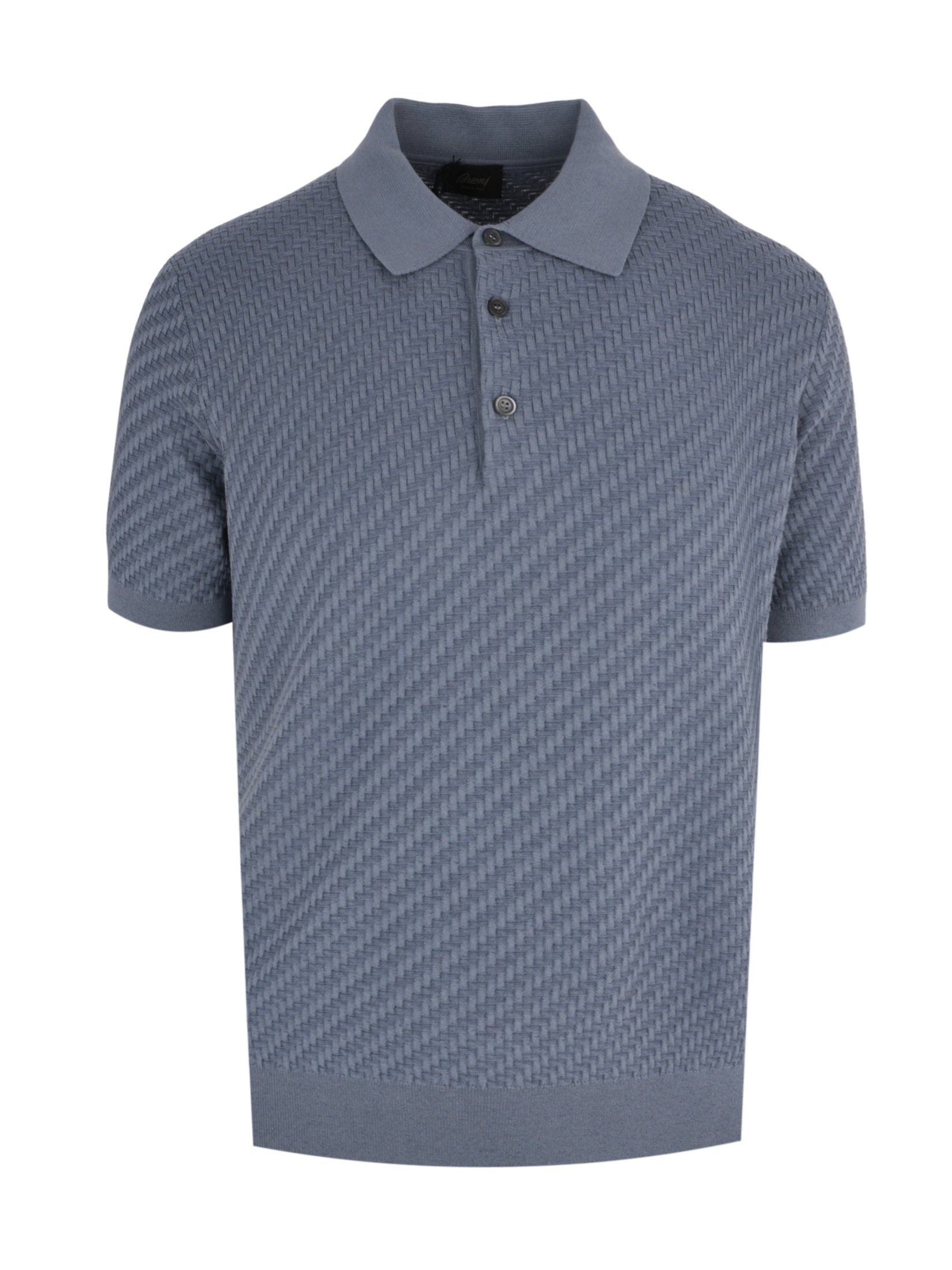 Steel blue cotton, silk and cashmere Trama weave polo
