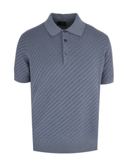 Steel blue cotton, silk and cashmere Trama weave polo