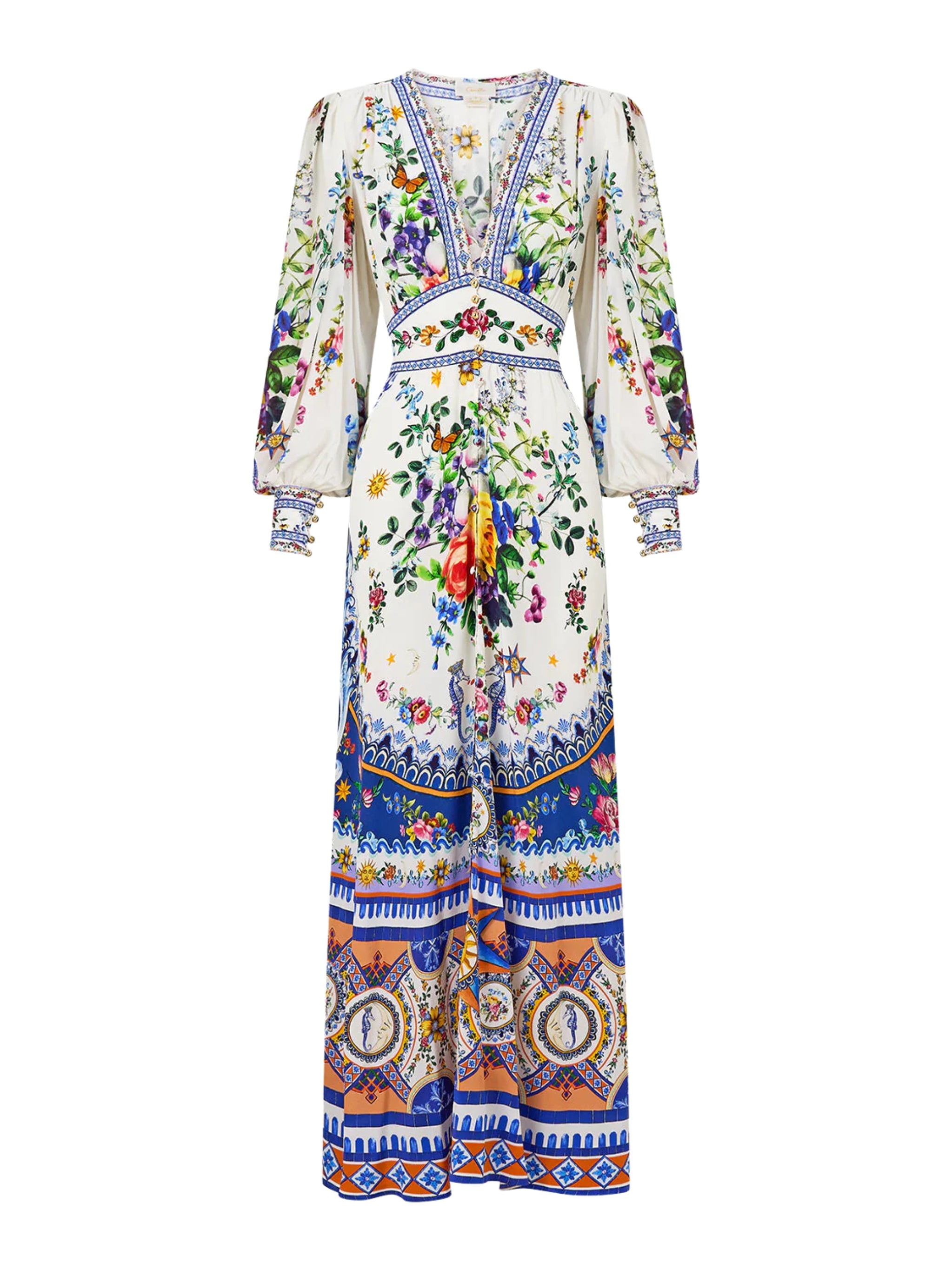 SHAPED WAISTBAND DRESS WITH GATHERED SLEEVES