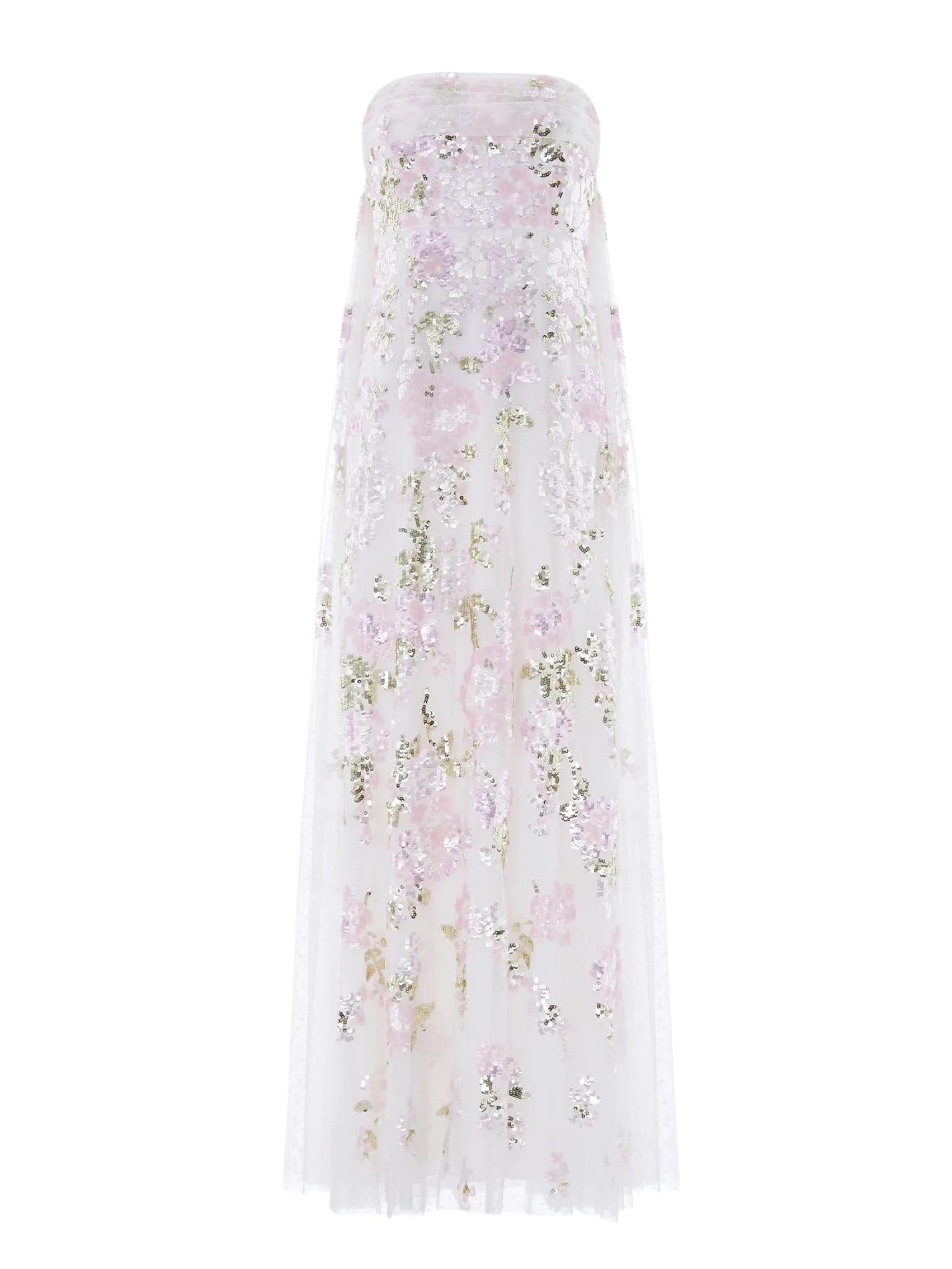 Wisteria sequin strapless cape gown