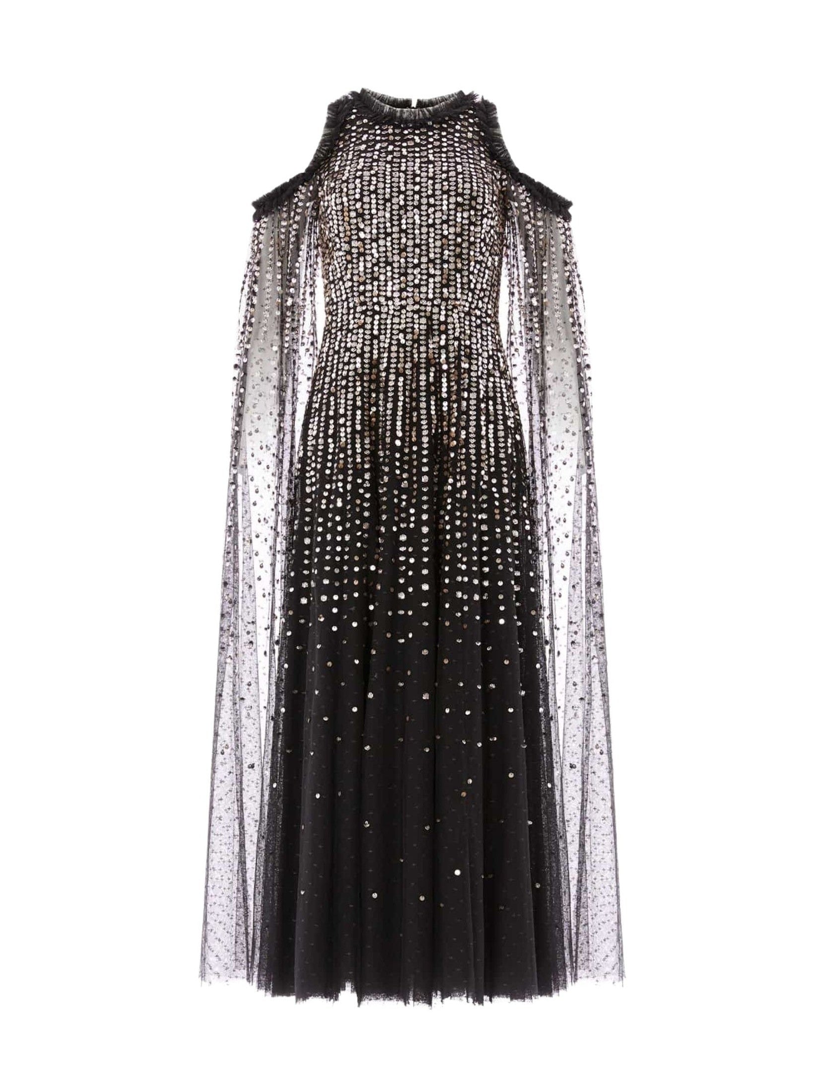 Moonlight sequin cape sleeve ankle gown