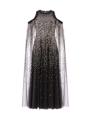 MOONLIGHT SEQUIN CAPE SLEEVE ANKLE GOWN