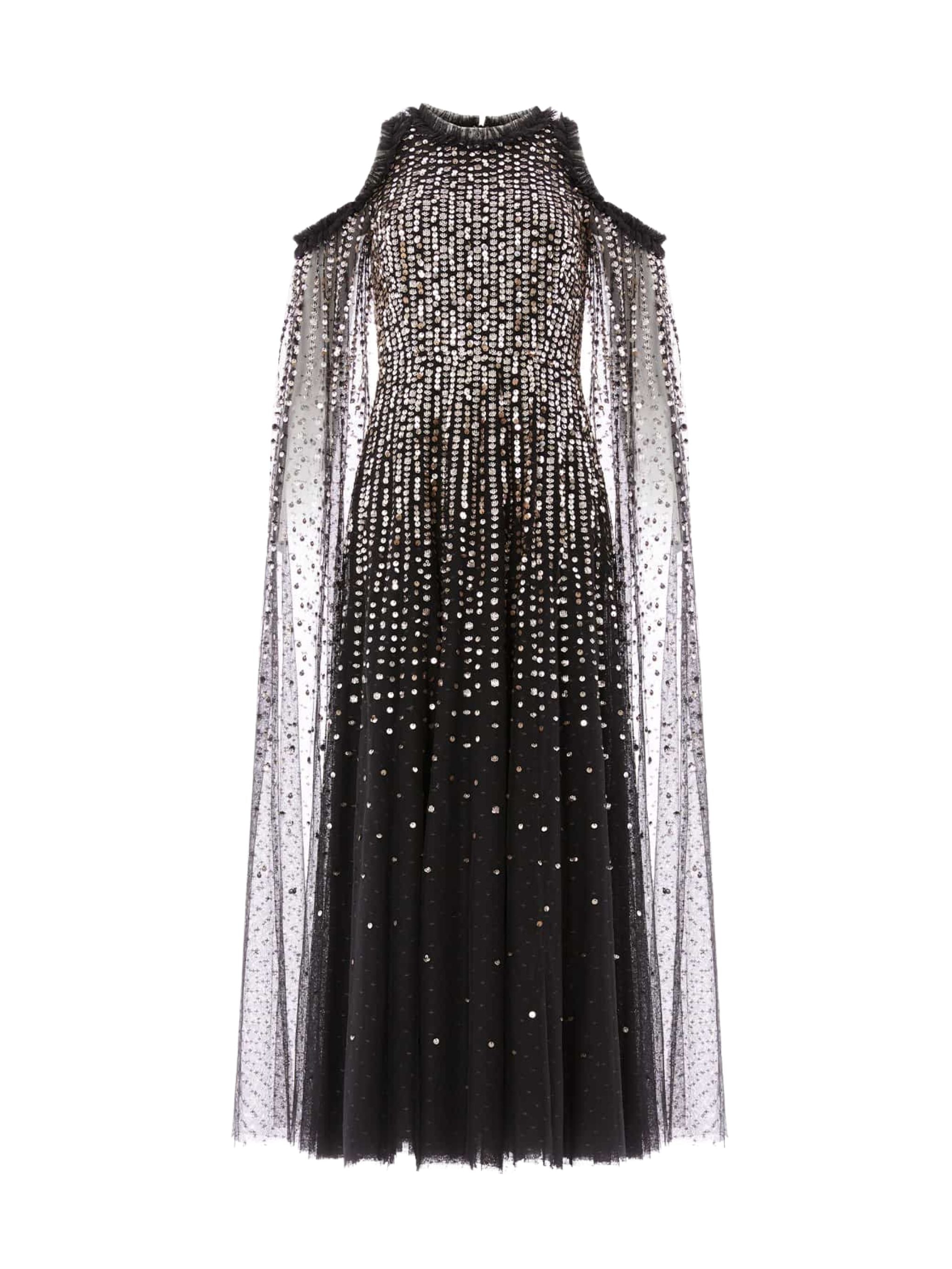 MOONLIGHT SEQUIN CAPE SLEEVE ANKLE GOWN