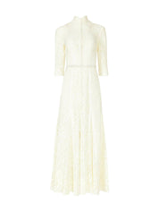 JUNIA COTTON-BLEND CORDED LACE GODET GOWN WITH ILLUSION NECKLINE