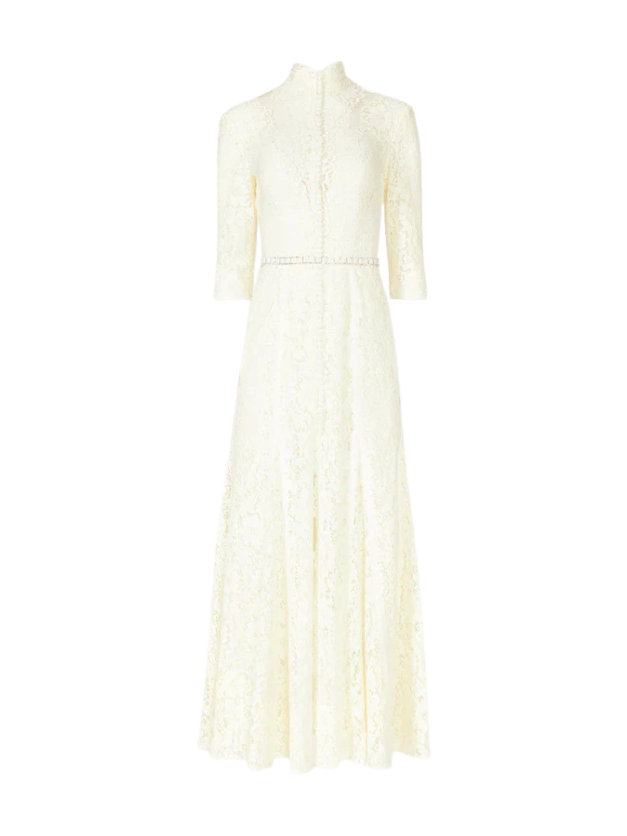 JUNIA COTTON-BLEND CORDED LACE GODET GOWN WITH ILLUSION NECKLINE