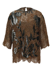 Jarie lace blouse with velvet embroidery applique