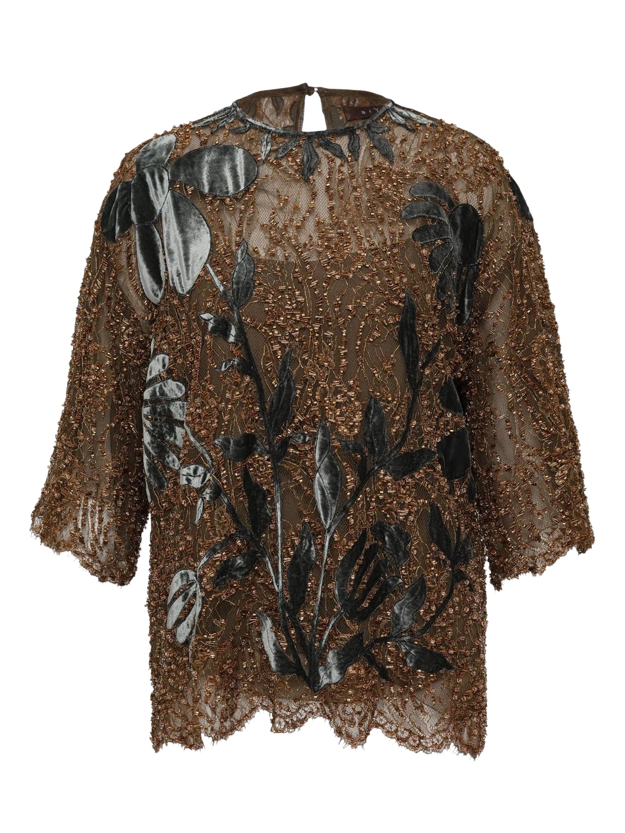 Jarie lace blouse with velvet embroidery applique