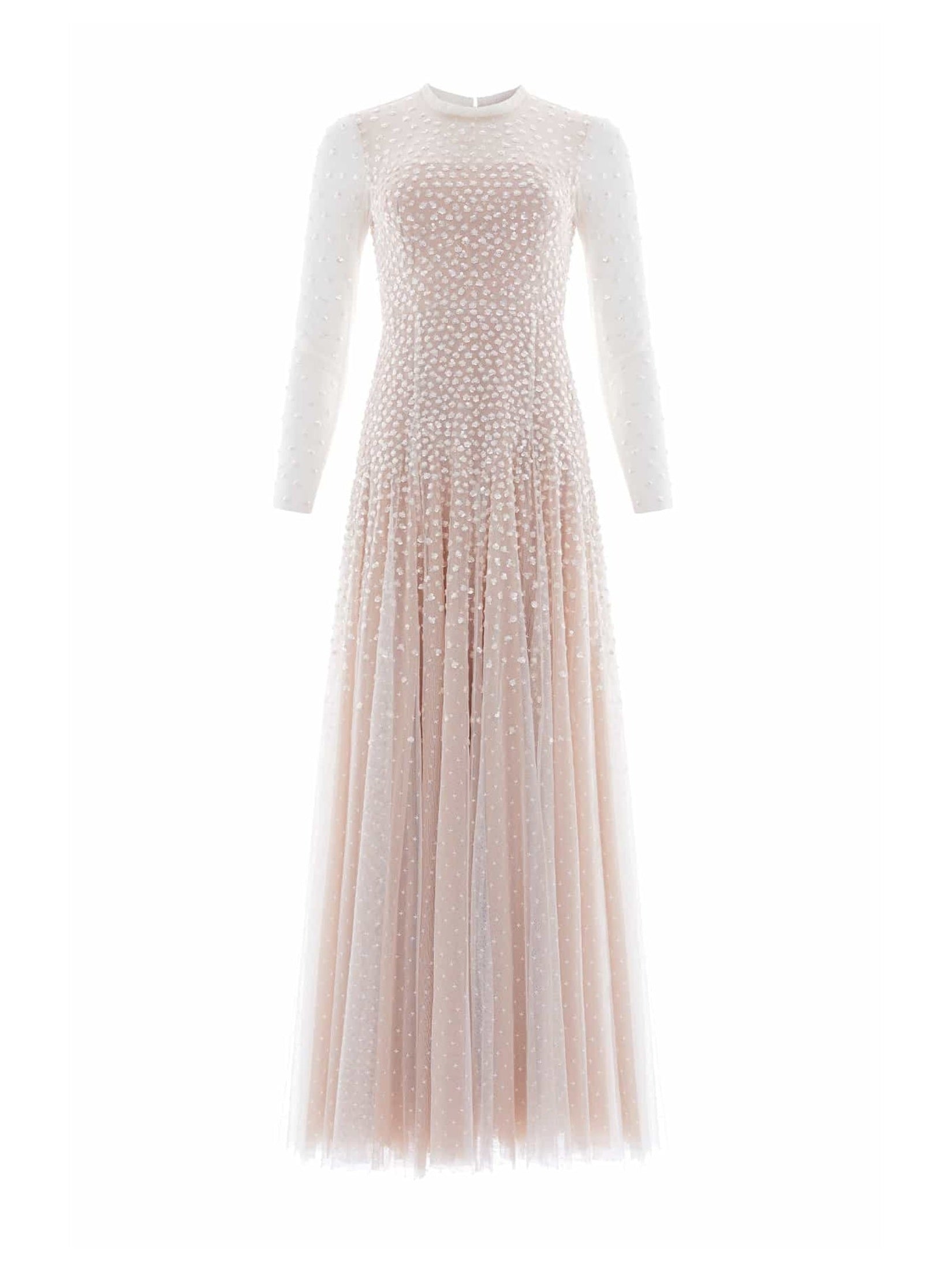 Sequin cascade round neck gown