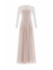 SEQUIN CASCADE ROUND NECK GOWN