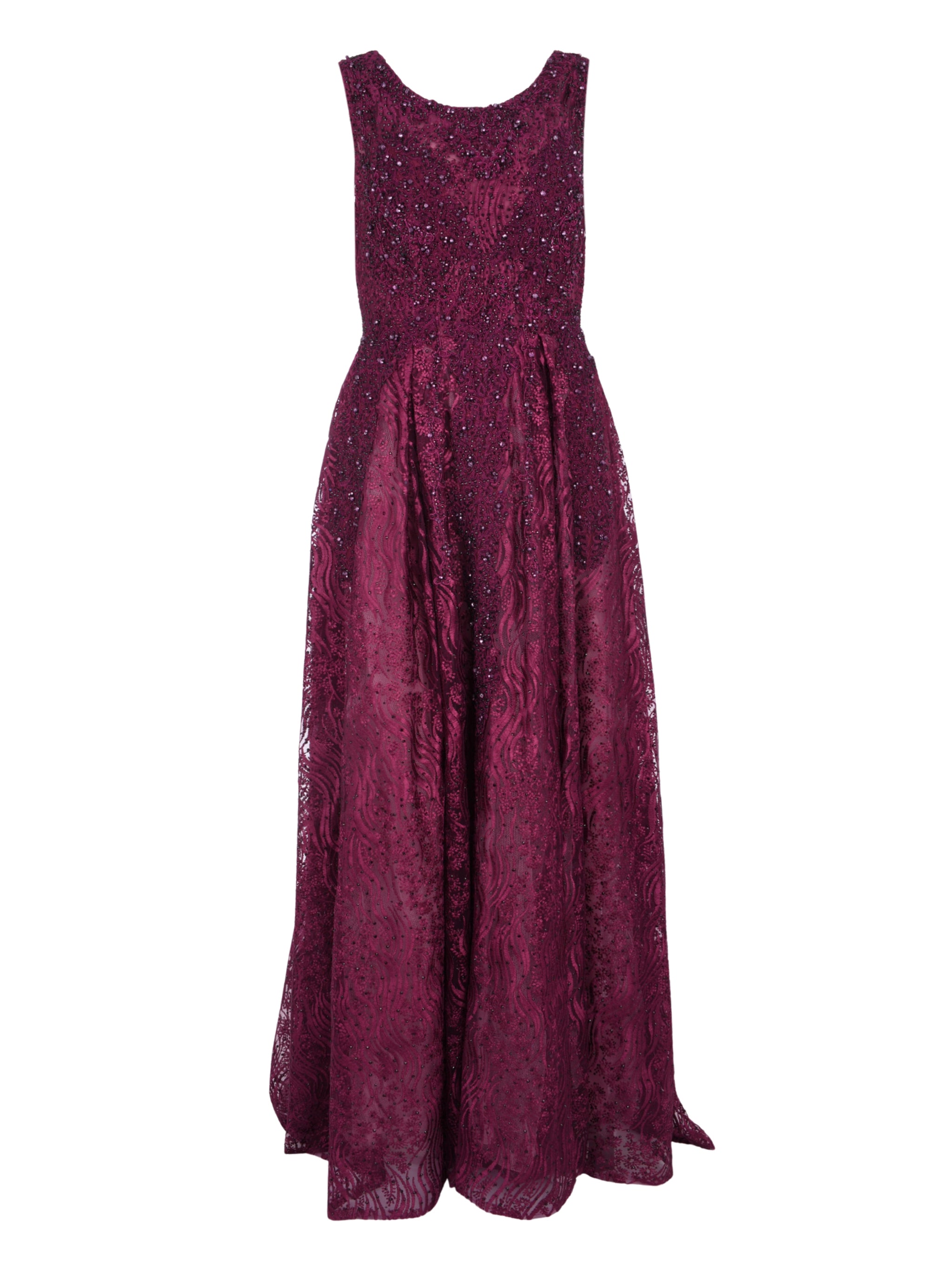 EMBELLISHED SLEEVELESS HIGH NECK A LINE GOWN