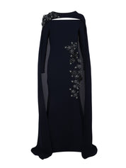 HAND EMBROIDERD ED FLOWER WITH OFF SHOULDE DRESS FISH CUT AND CAPE