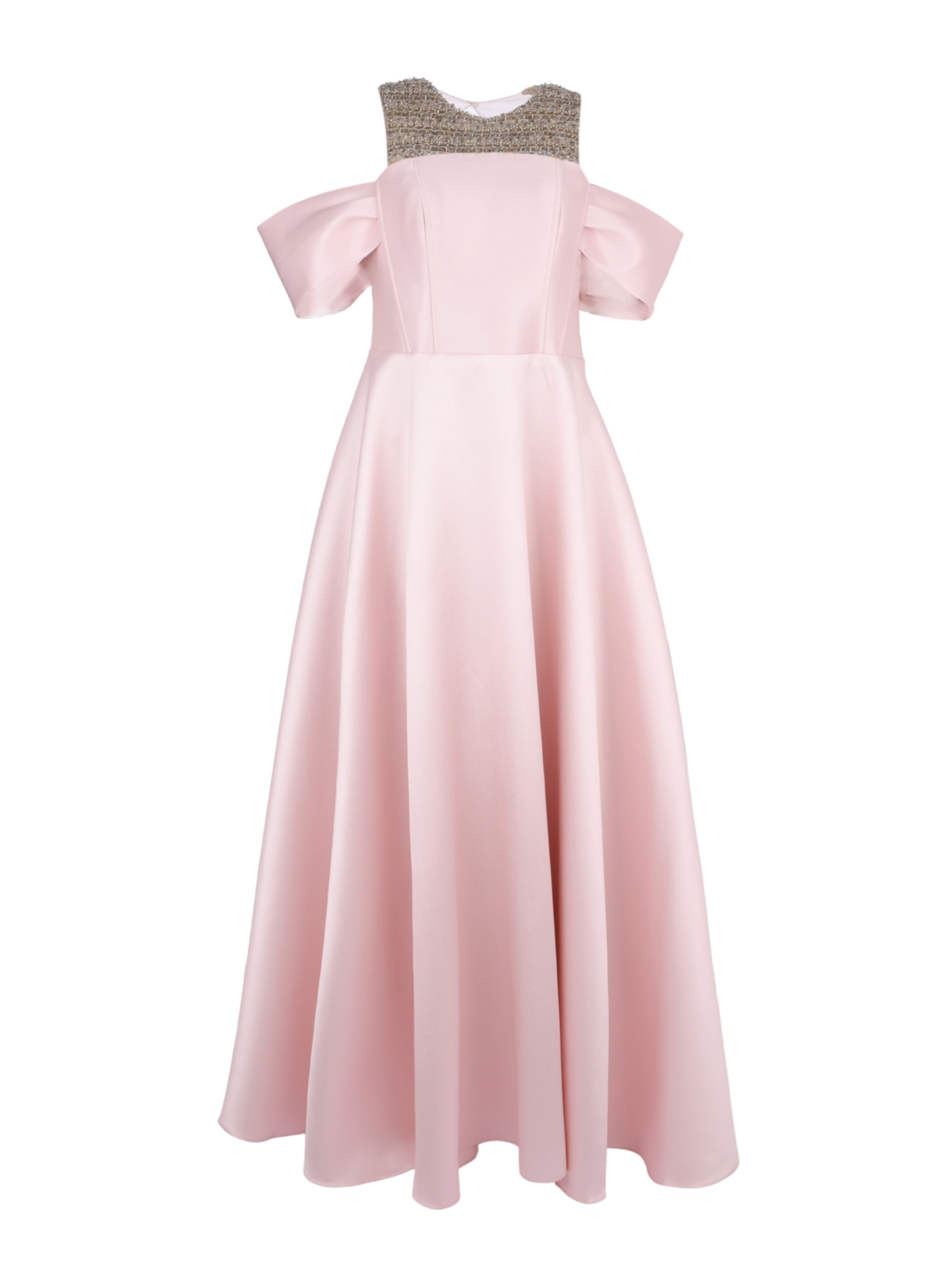 Hand Embroiderd Chest Short Sleeves Off Shoulder Dress Ballroom Baloon Dress