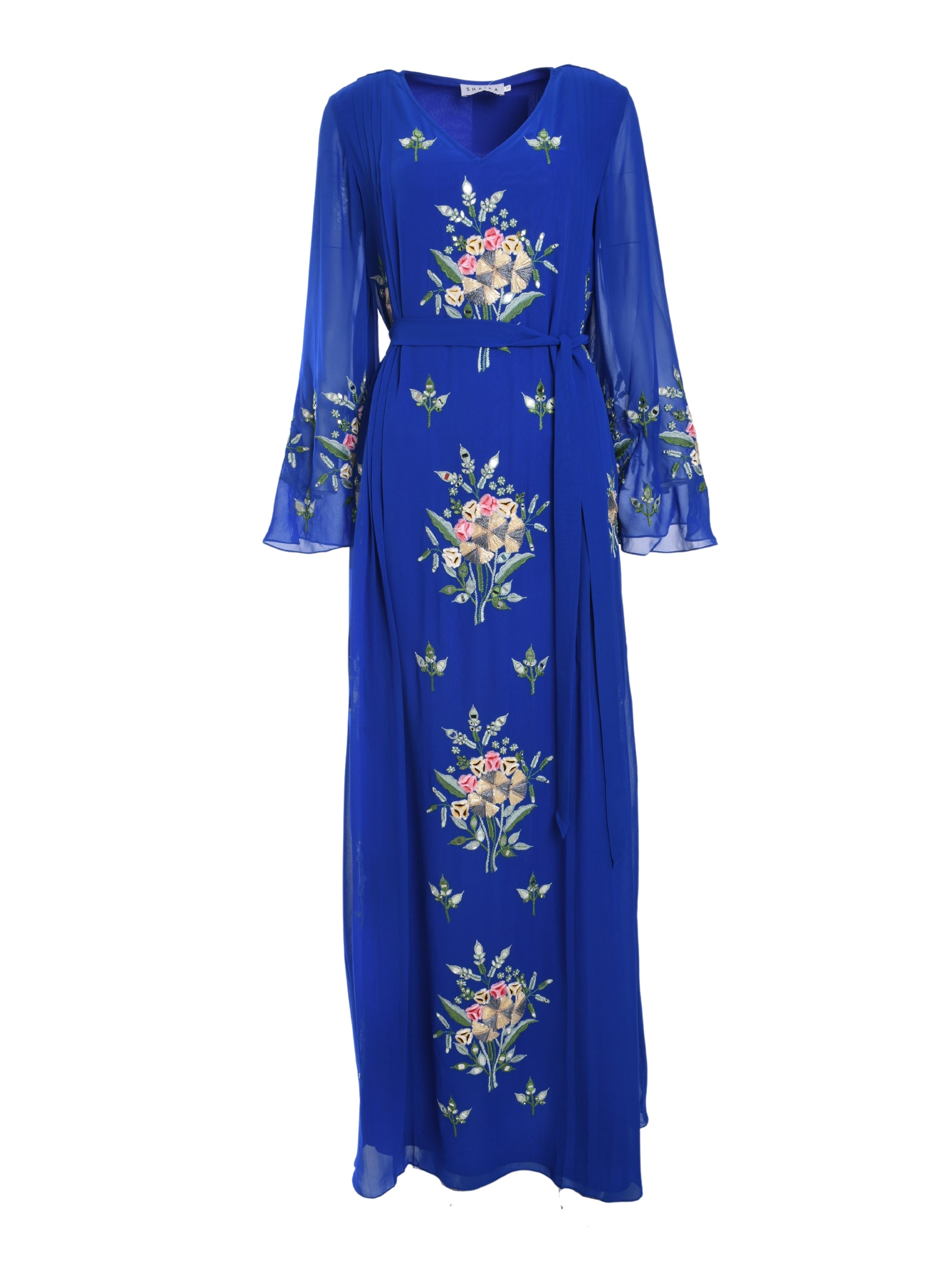 Multicolour Floral Embroidered Side Pleating Kaftan