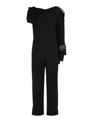 Hand embroiderd nlack cape on one side chest and sleeve   one long sleeves  cape and jumpsuit