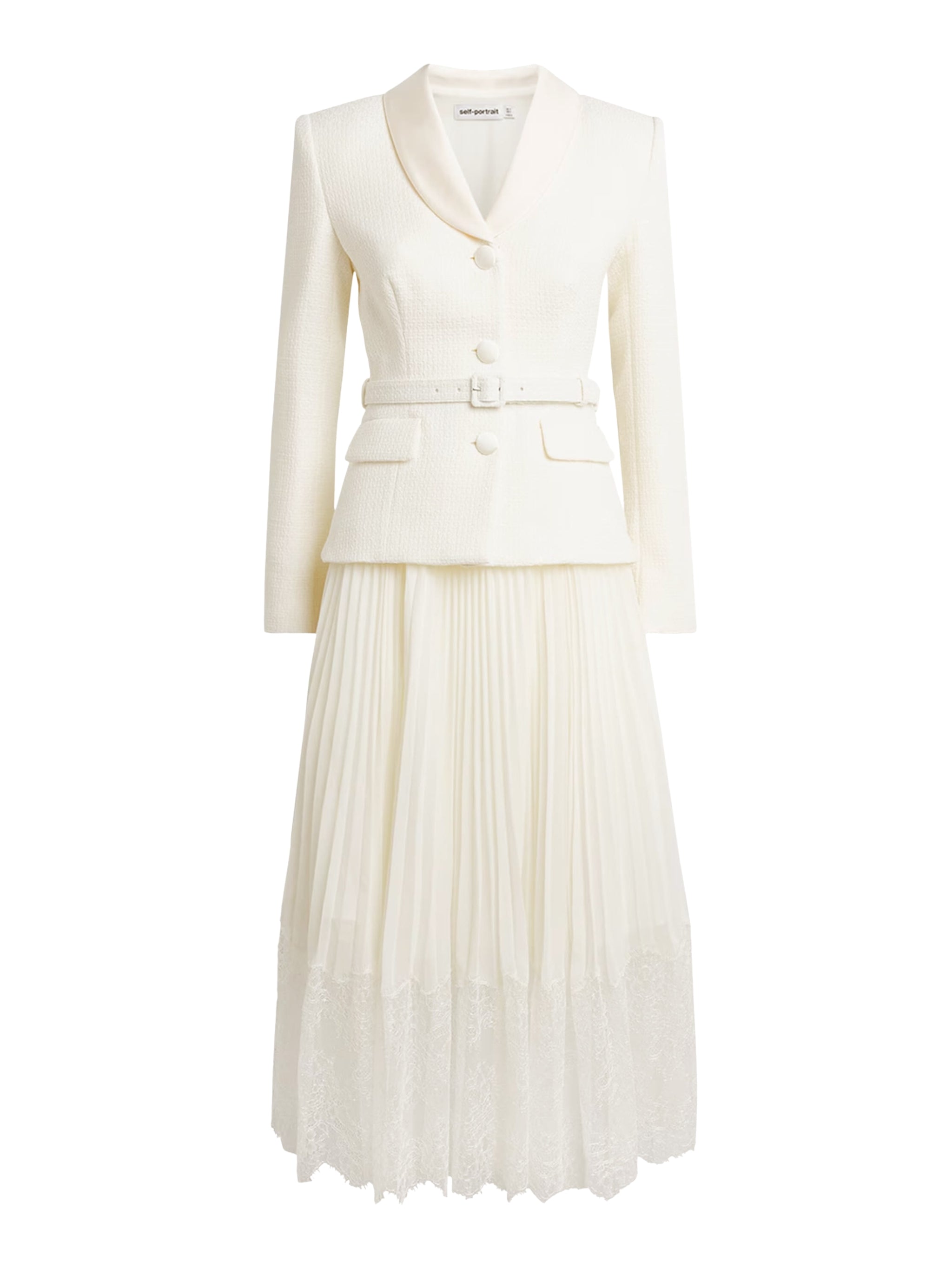 Cream boucle shawl collared midi dress