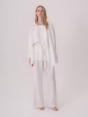 White Linen Blouse with Button Details