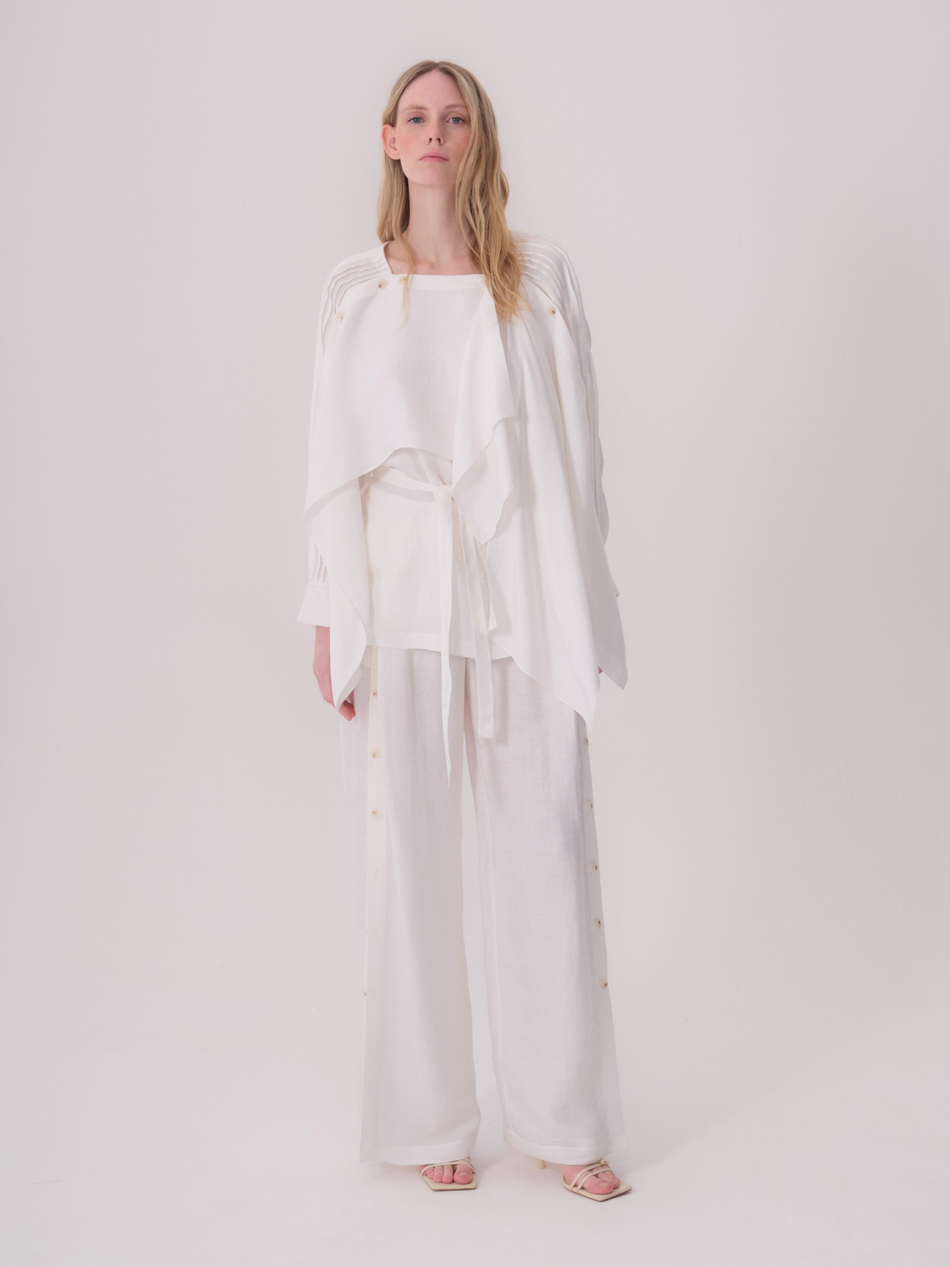 White Linen Blouse with Button Details