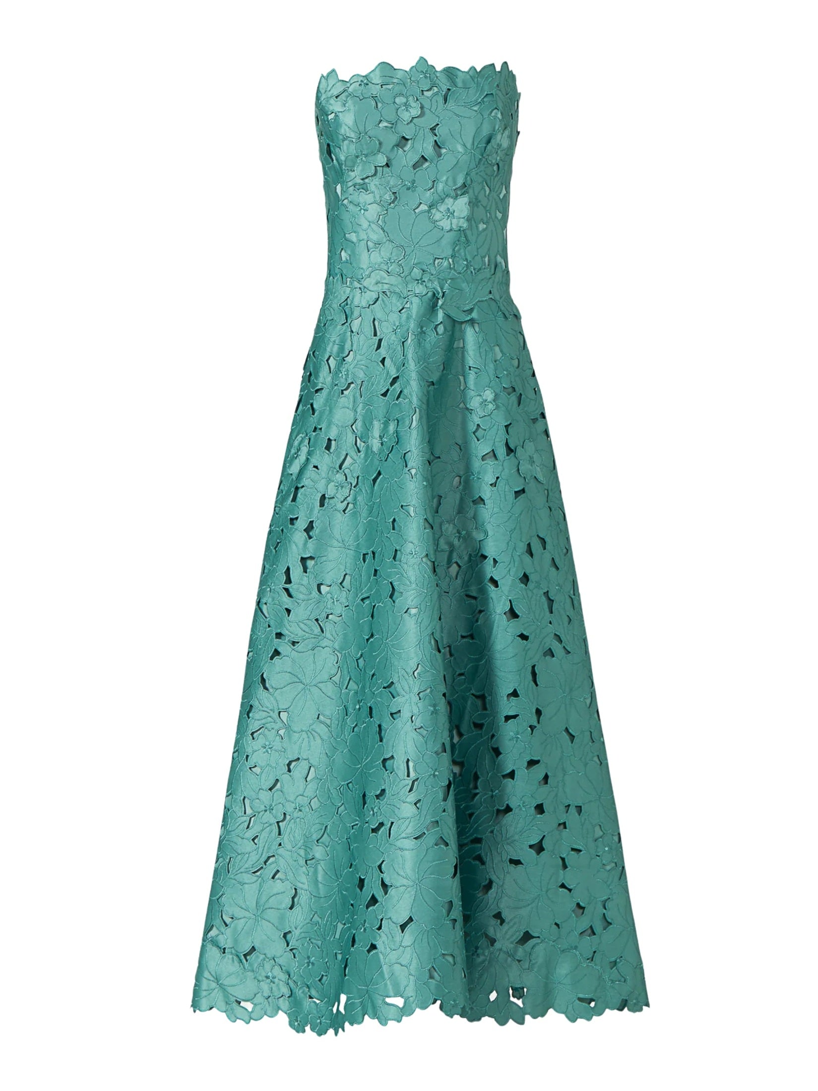 Floral- cut lace strapless a-line dress