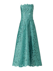 Floral- cut lace strapless a-line dress