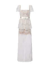 WHITE TULLE LACE MAXI DRESS
