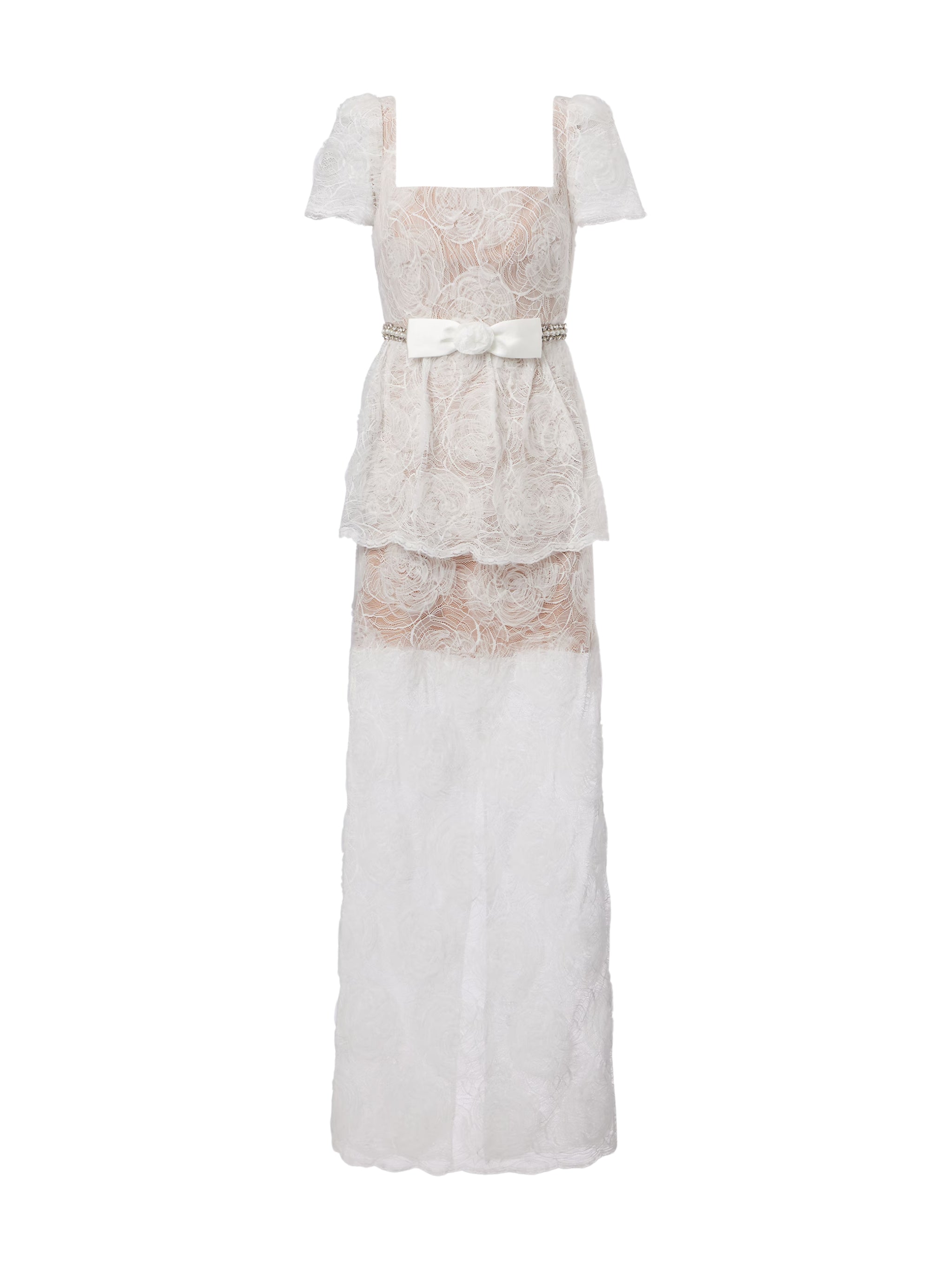 WHITE TULLE LACE MAXI DRESS