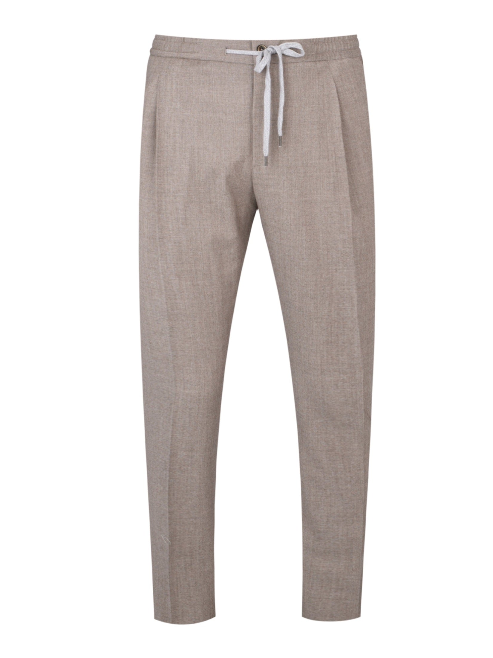 Pantalone soft 1 pleats diagonal pkts zipped back pkts leather det elastic w.band ext drawstr finis b.