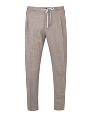 Pantalone soft 1 pleats diagonal pkts zipped back pkts leather det elastic w.band ext drawstr finis b.