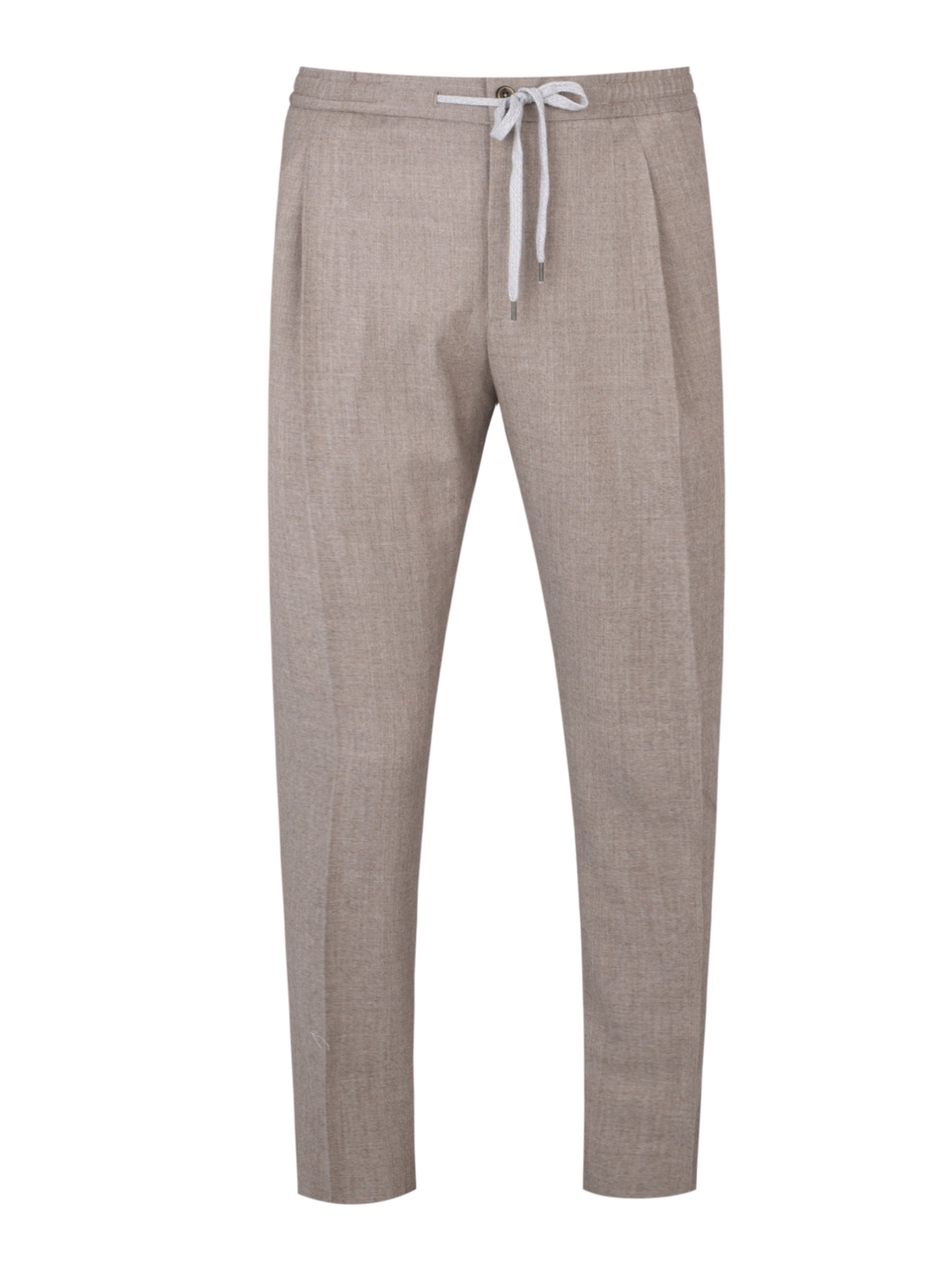 Pantalone soft 1 pleats diagonal pkts zipped back pkts leather det elastic w.band ext drawstr finis b.