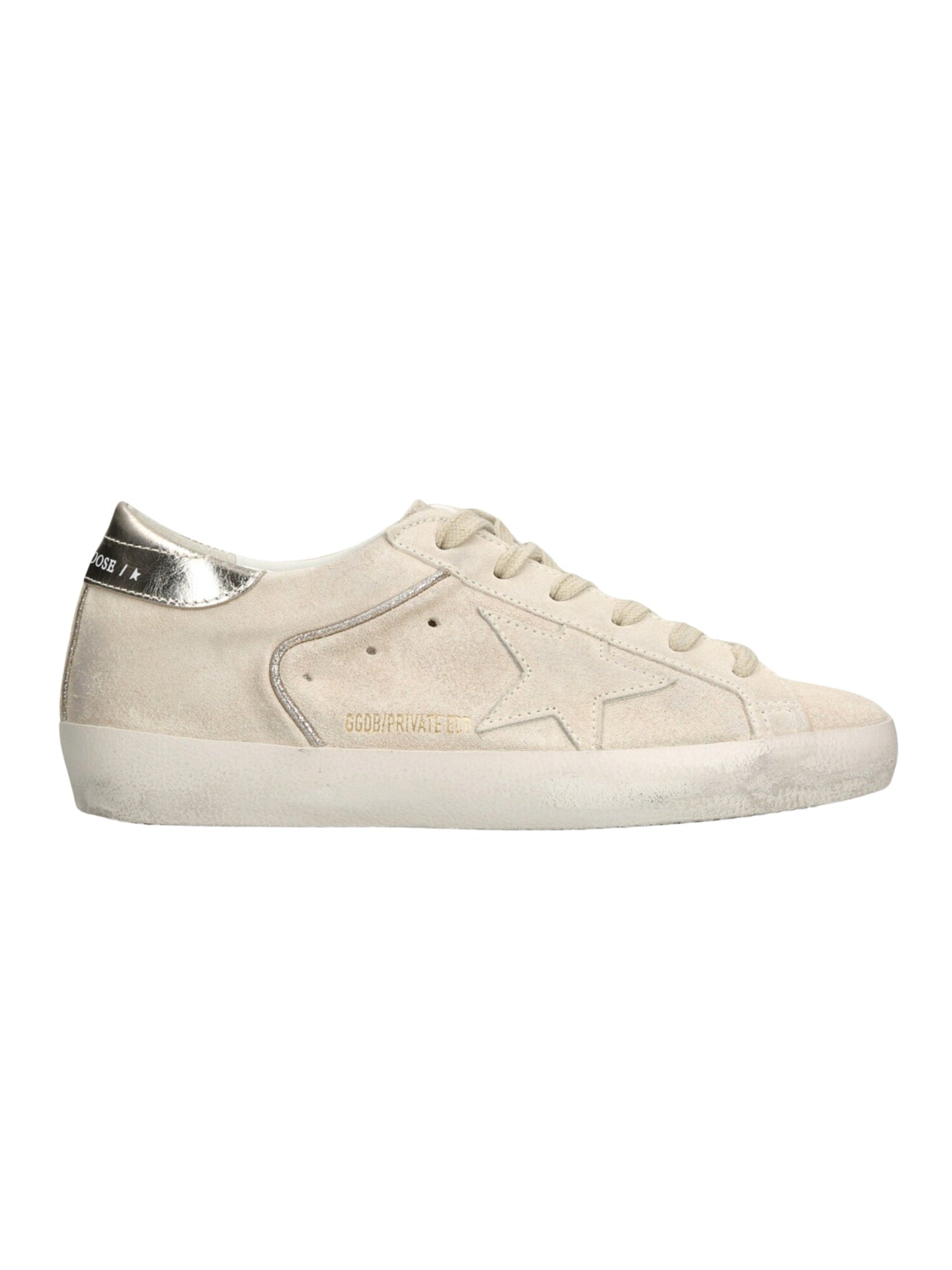Super star suede upper toe and tongue laminated leather heel suede star