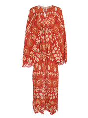 Deep v-neck kaftan featuring extra long flared sleeves