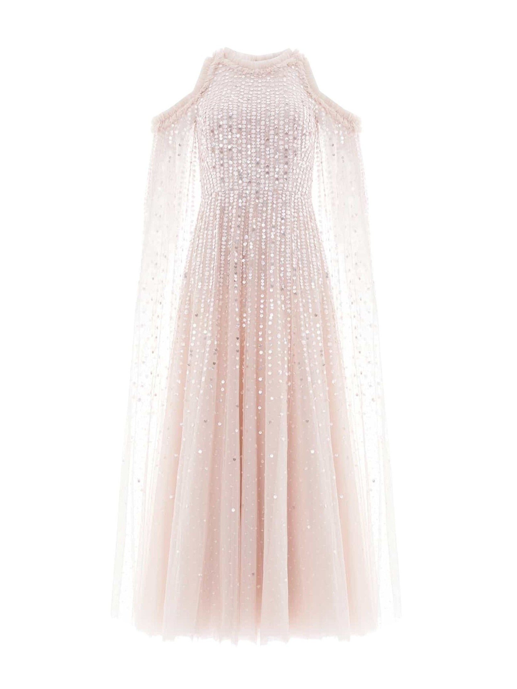 Moonlight sequin cape sleeve ankle gown