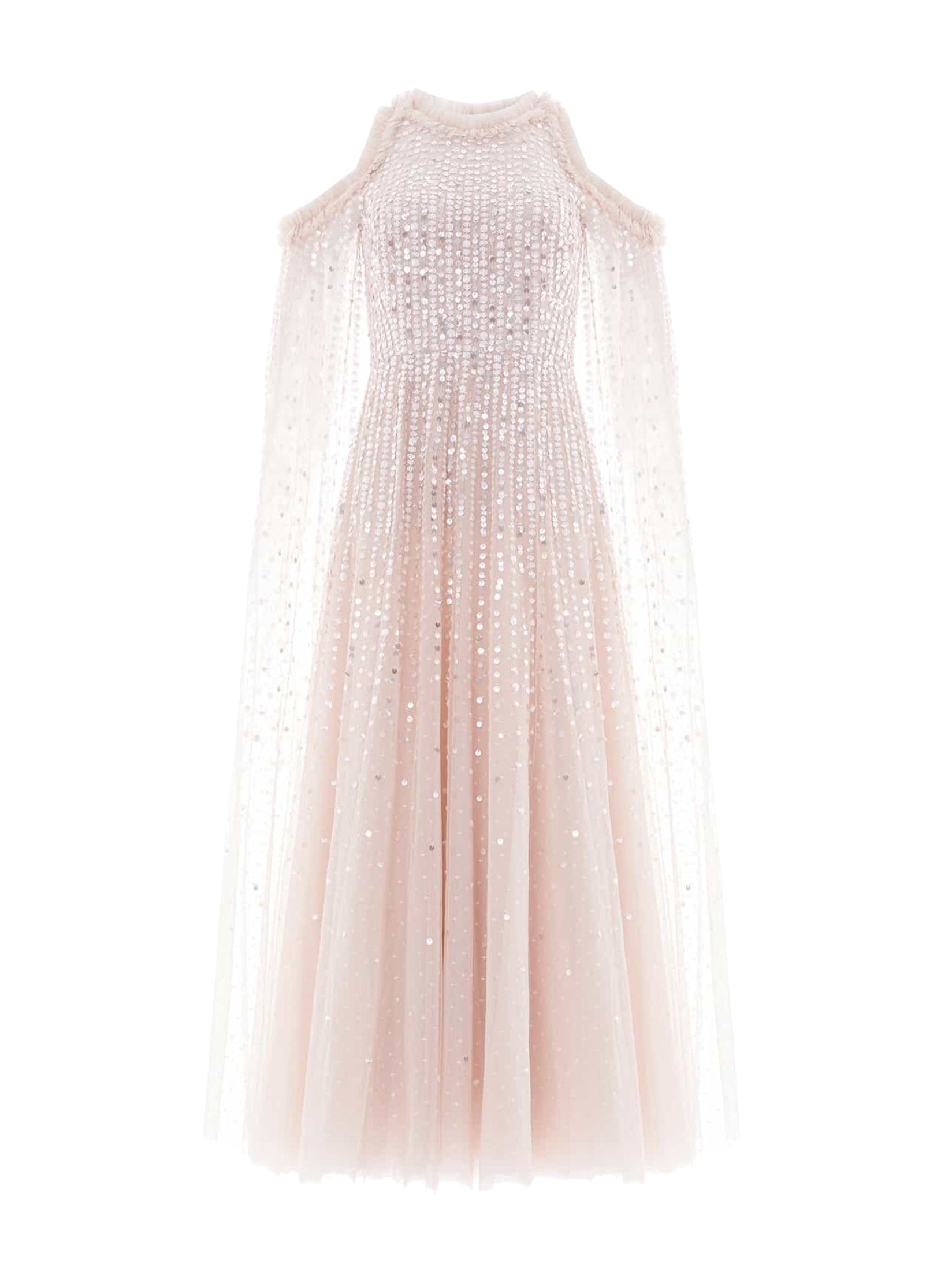 Moonlight sequin cape sleeve ankle gown