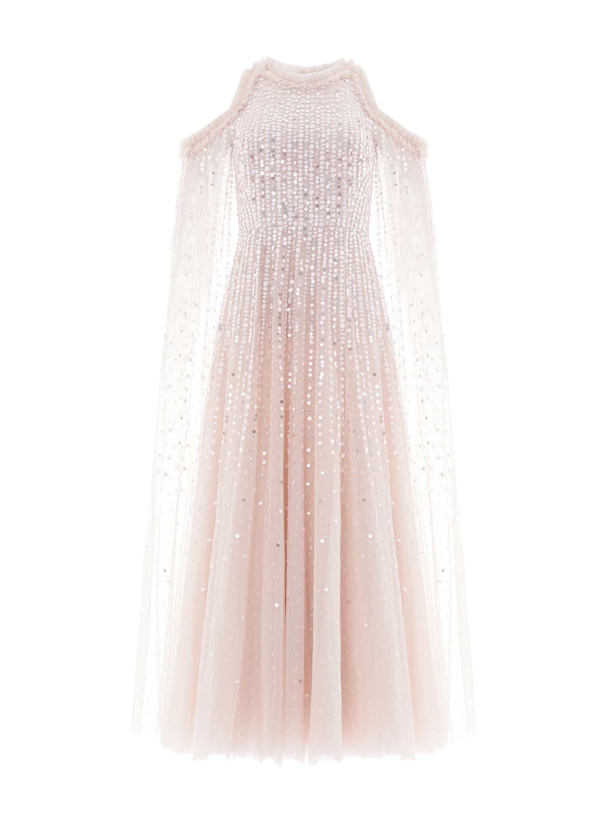 MOONLIGHT SEQUIN CAPE SLEEVE ANKLE GOWN